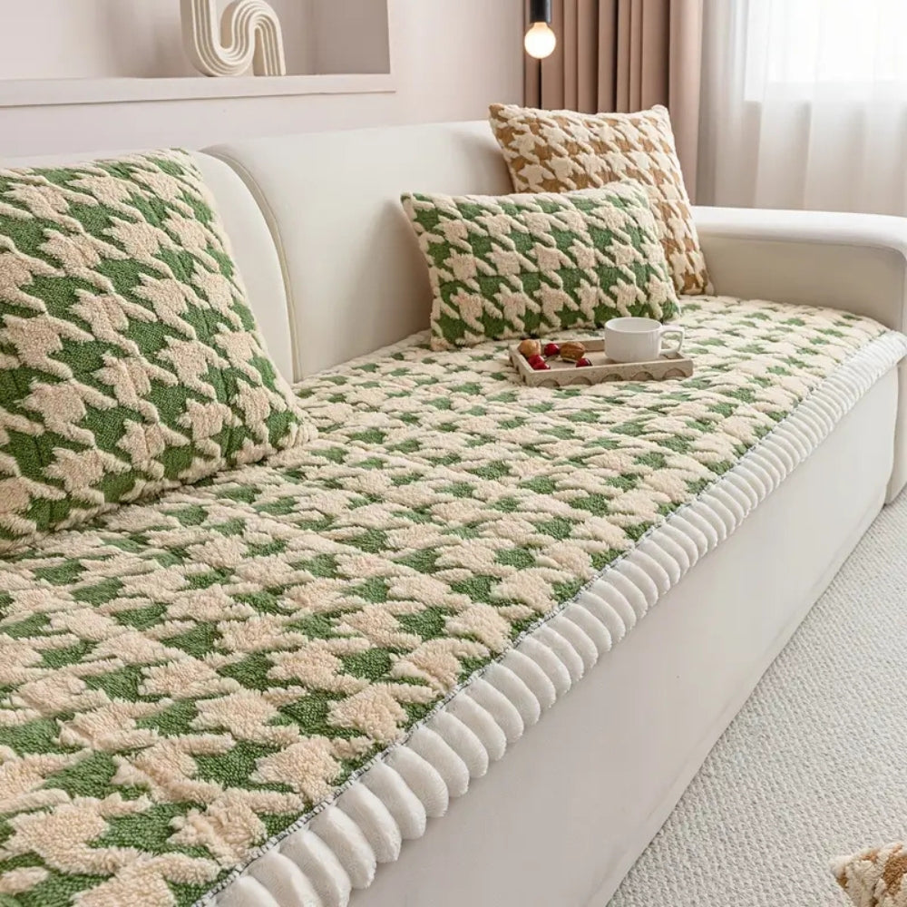 Lisslune | Colourful Plush Houndstooth Sofa Cover and Cushion Cover