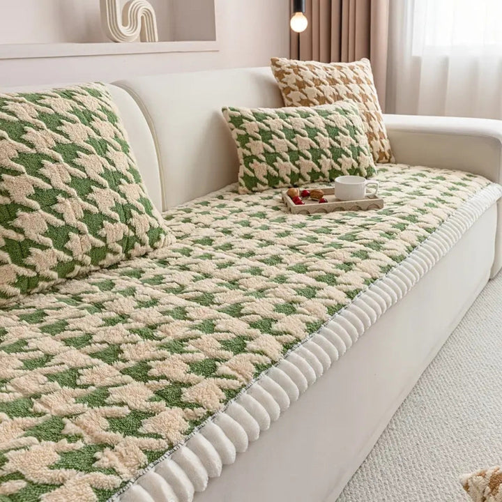 Lisslune | Colourful Plush Houndstooth Sofa Cover and Cushion Cover