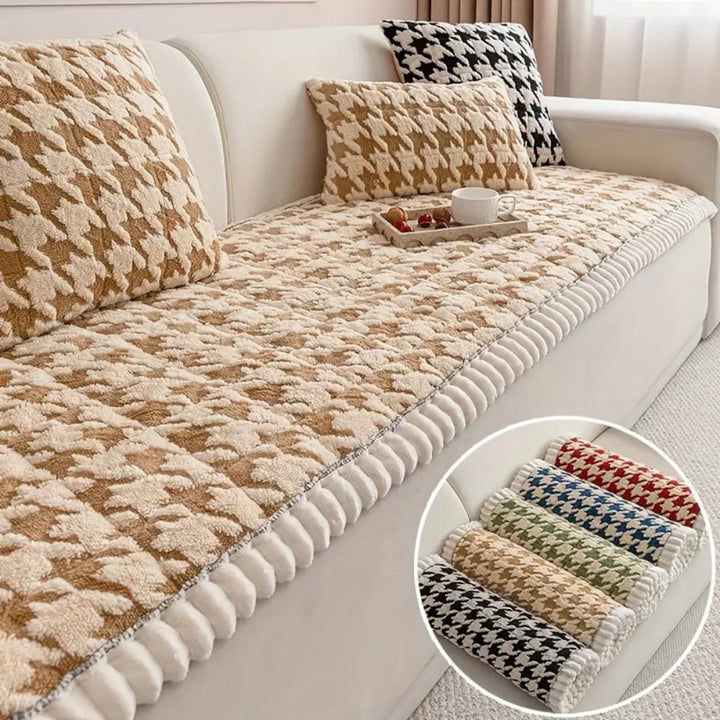 Lisslune | Colourful Plush Houndstooth Sofa Cover and Cushion Cover