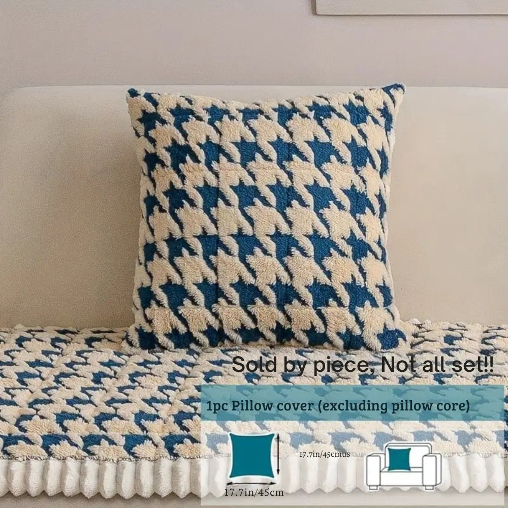Lisslune | Colourful Plush Houndstooth Sofa Cover and Cushion Cover