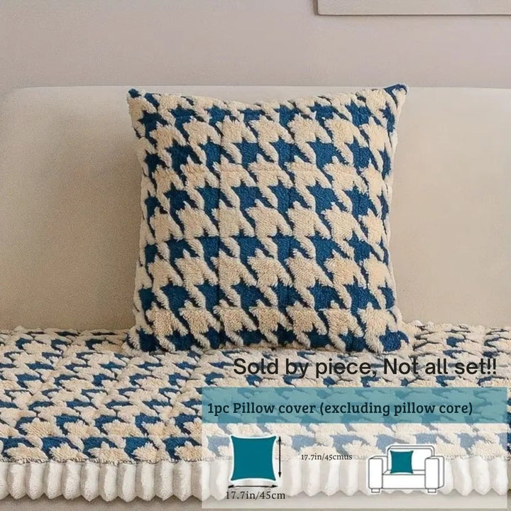 Lisslune | Colourful Plush Houndstooth Sofa Cover and Cushion Cover