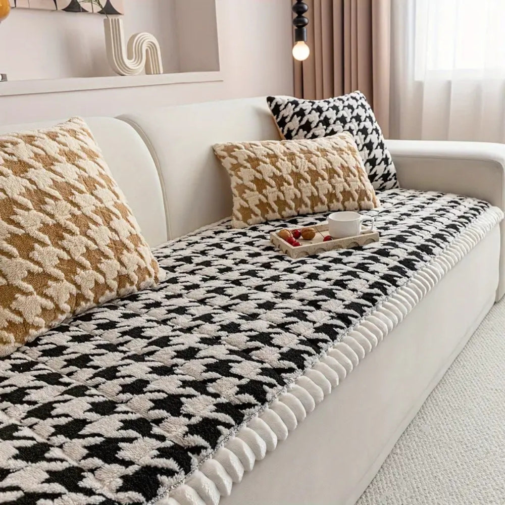 Lisslune | Colourful Plush Houndstooth Sofa Cover and Cushion Cover