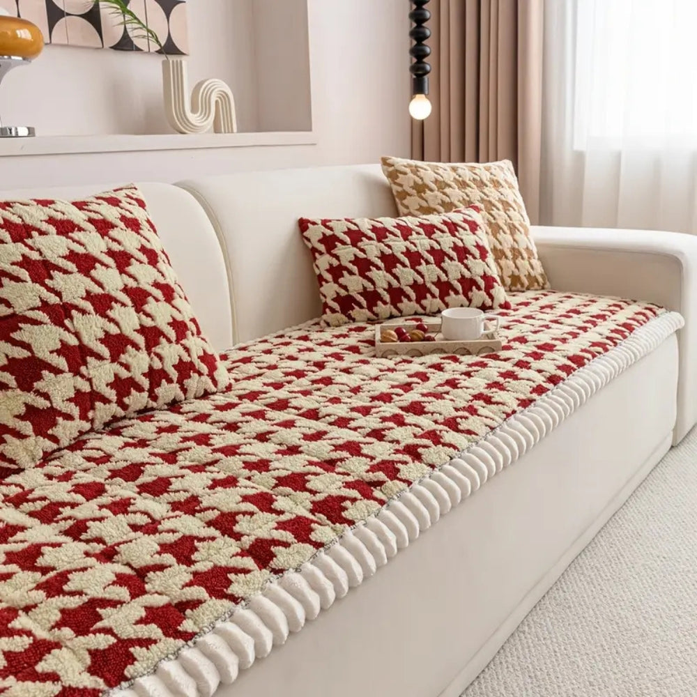 Lisslune | Colourful Plush Houndstooth Sofa Cover and Cushion Cover