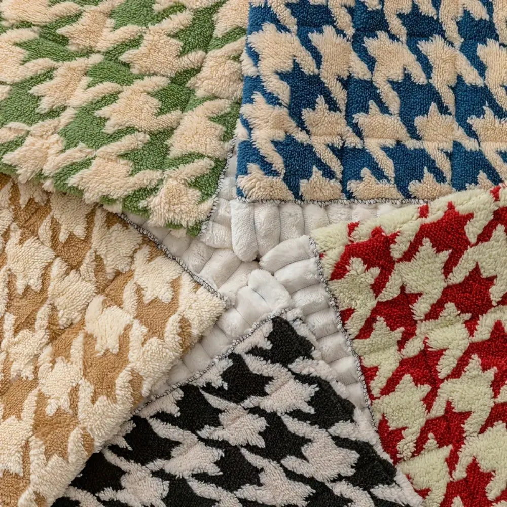 Lisslune | Colourful Plush Houndstooth Sofa Cover and Cushion Cover