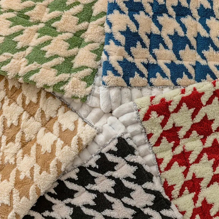 Lisslune | Colourful Plush Houndstooth Sofa Cover and Cushion Cover