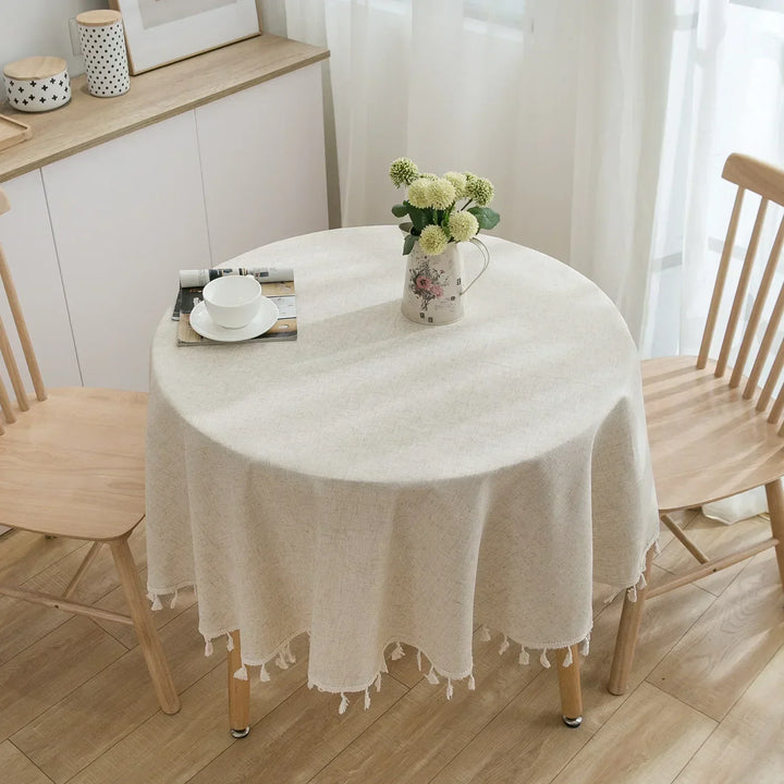 Lisslune | Round Linen-Cotton Tablecloth with Tassels