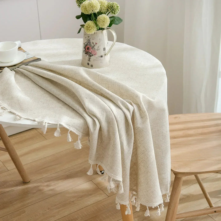 Lisslune | Round Linen-Cotton Tablecloth with Tassels