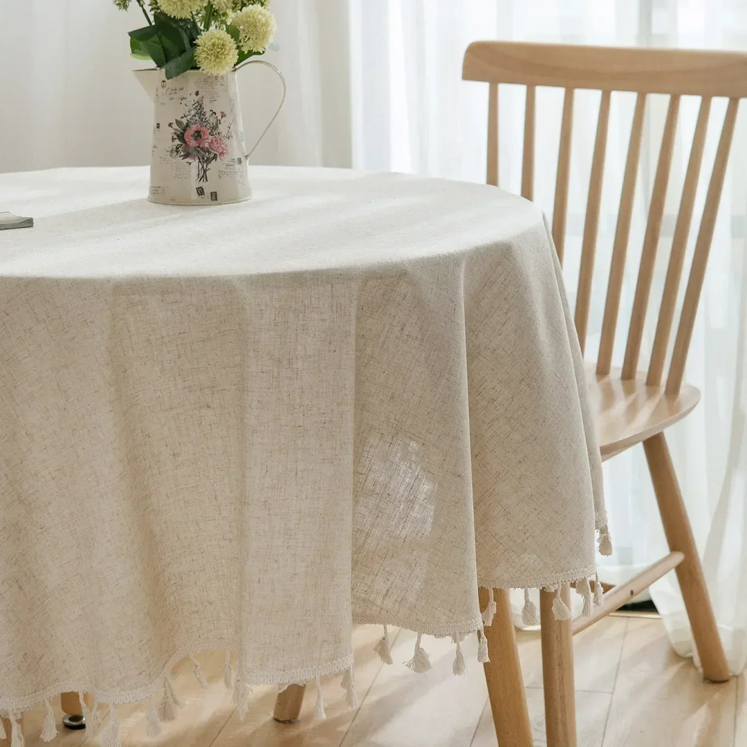 Lisslune | Round Linen-Cotton Tablecloth with Tassels