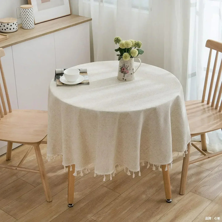 Lisslune | Round Linen-Cotton Tablecloth with Tassels