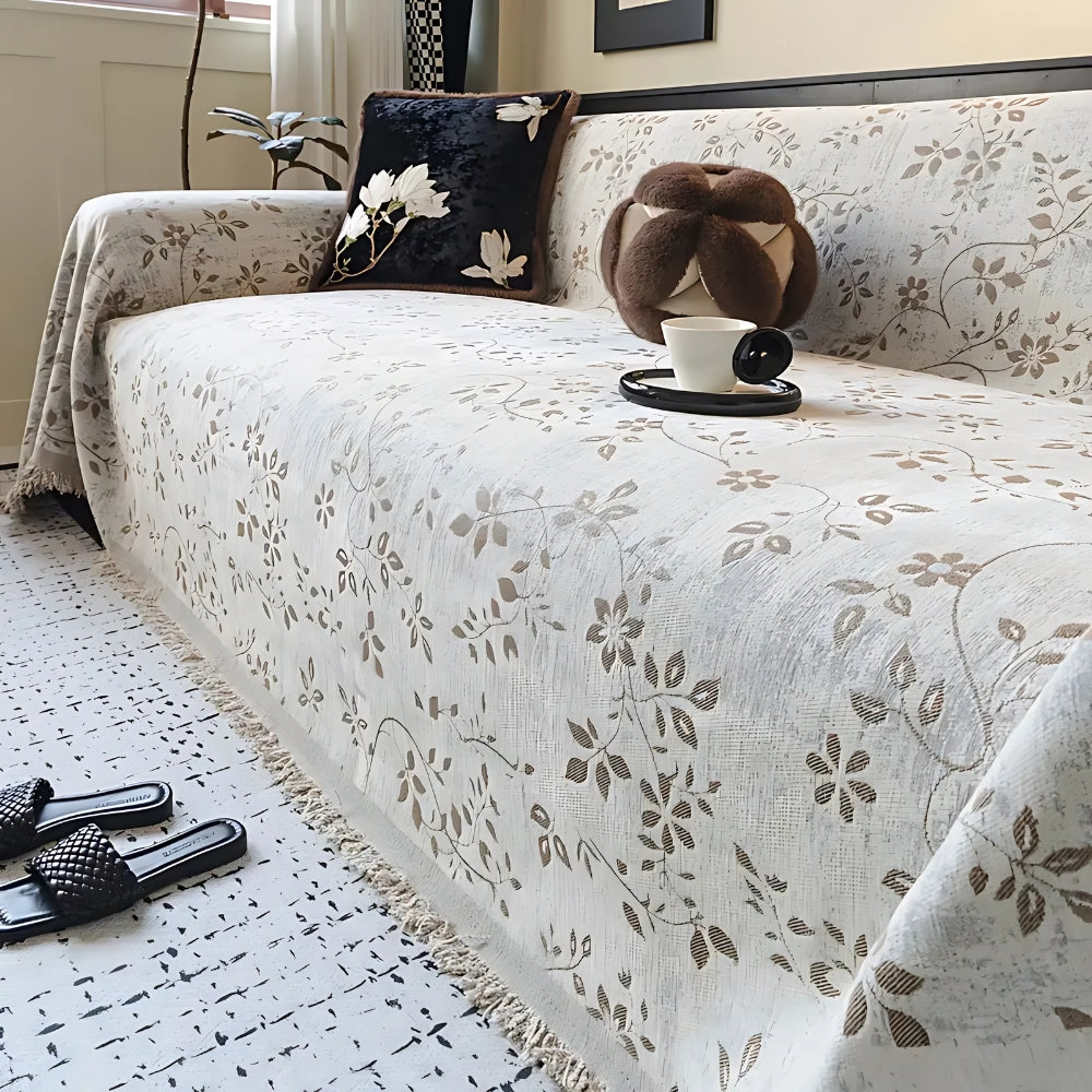 Lisslune | Rustic Blossom Ivory Floral Sofa Cover