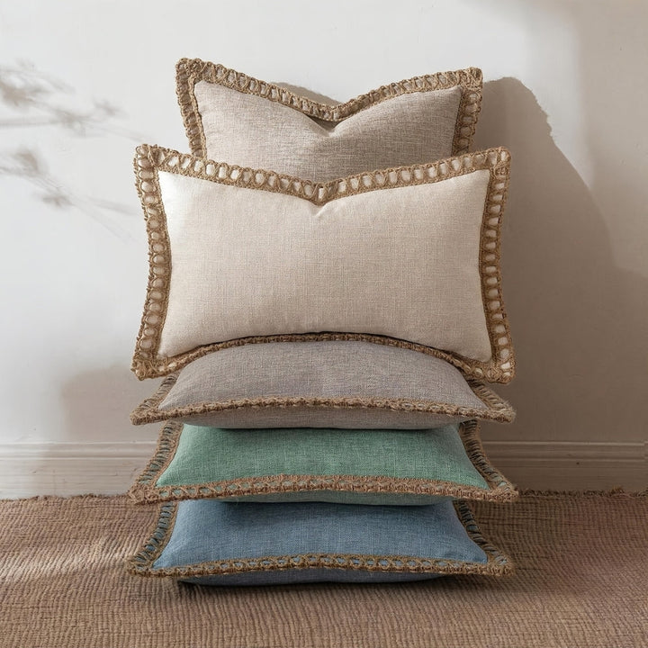 Lisslune | Rustic Linen Trim Decorative Cushion Cover