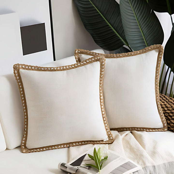Lisslune | Rustic Linen Trim Decorative Cushion Cover