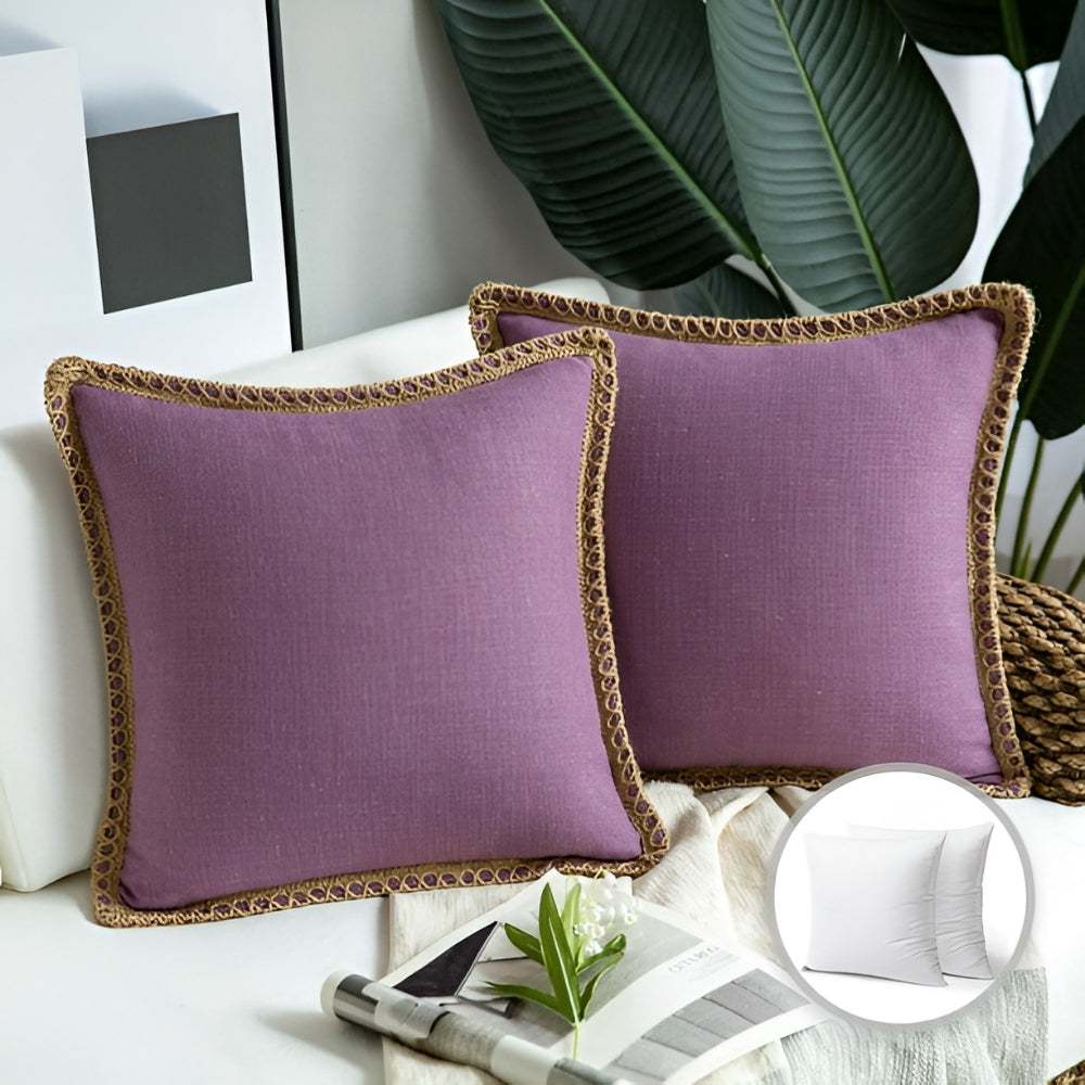 Lisslune | Rustic Linen Trim Decorative Cushion Cover