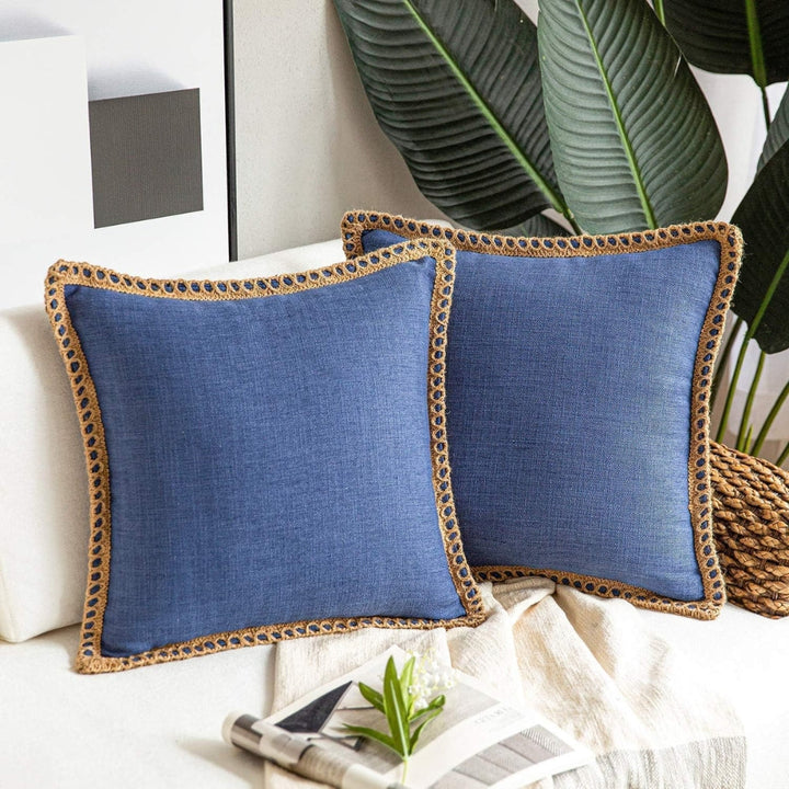Lisslune | Rustic Linen Trim Decorative Cushion Cover