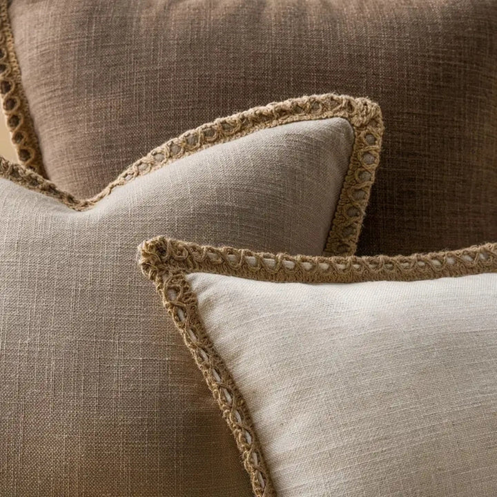 Lisslune | Rustic Linen Trim Decorative Cushion Cover
