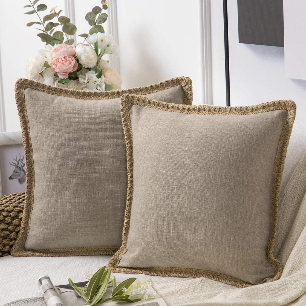 Lisslune | Rustic Linen Trim Decorative Cushion Cover
