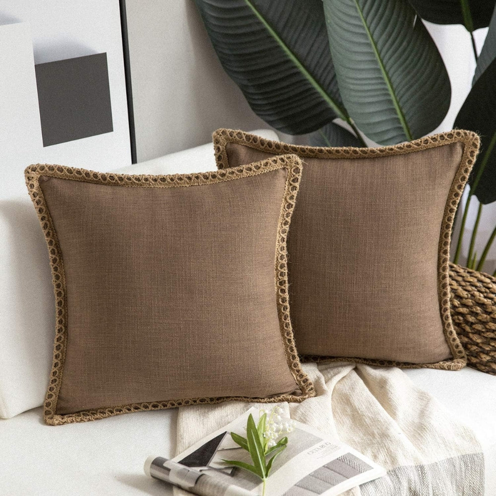 Lisslune | Rustic Linen Trim Decorative Cushion Cover