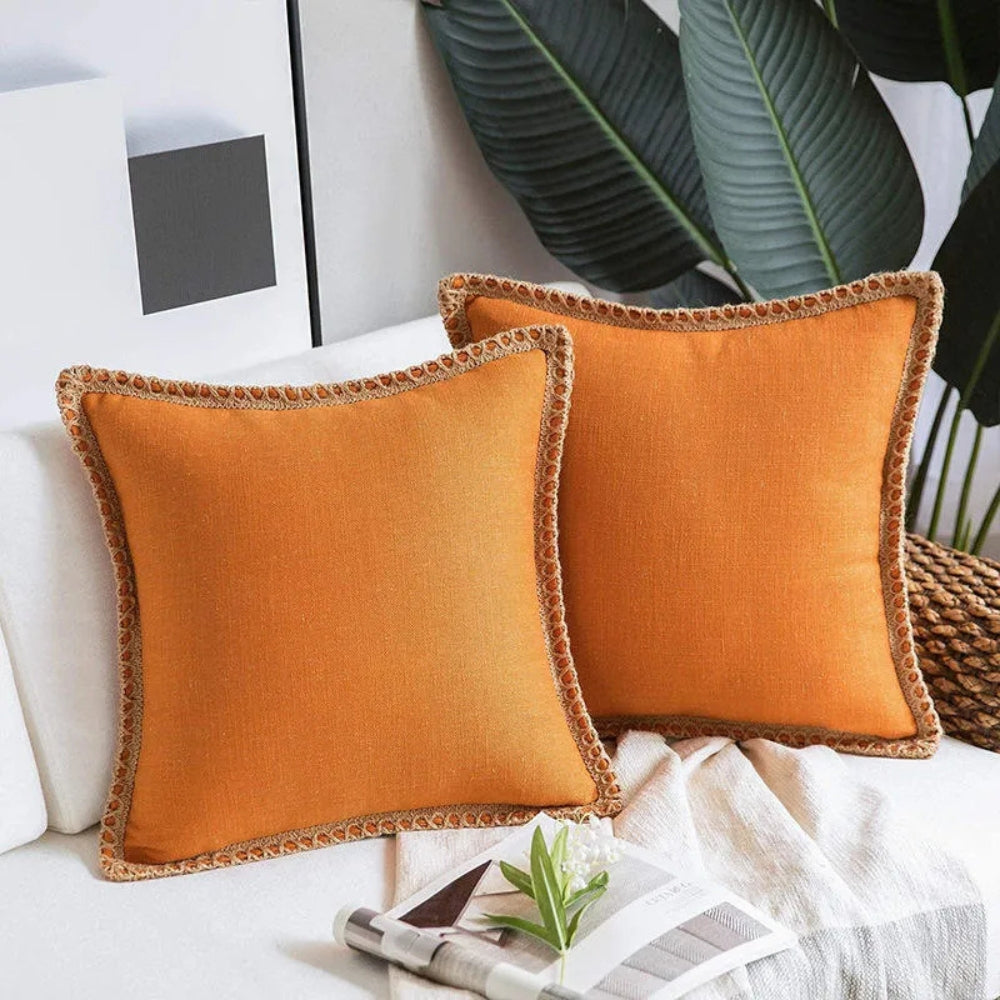 Lisslune | Rustic Linen Trim Decorative Cushion Cover