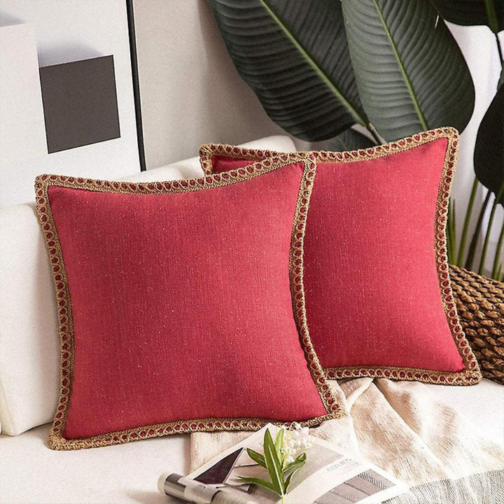 Lisslune | Rustic Linen Trim Decorative Cushion Cover