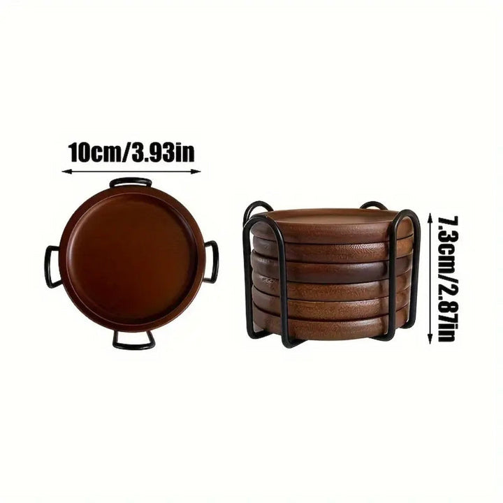 Lisslune | Rustic Wooden Coasters Metal Holder | 6pcs Set