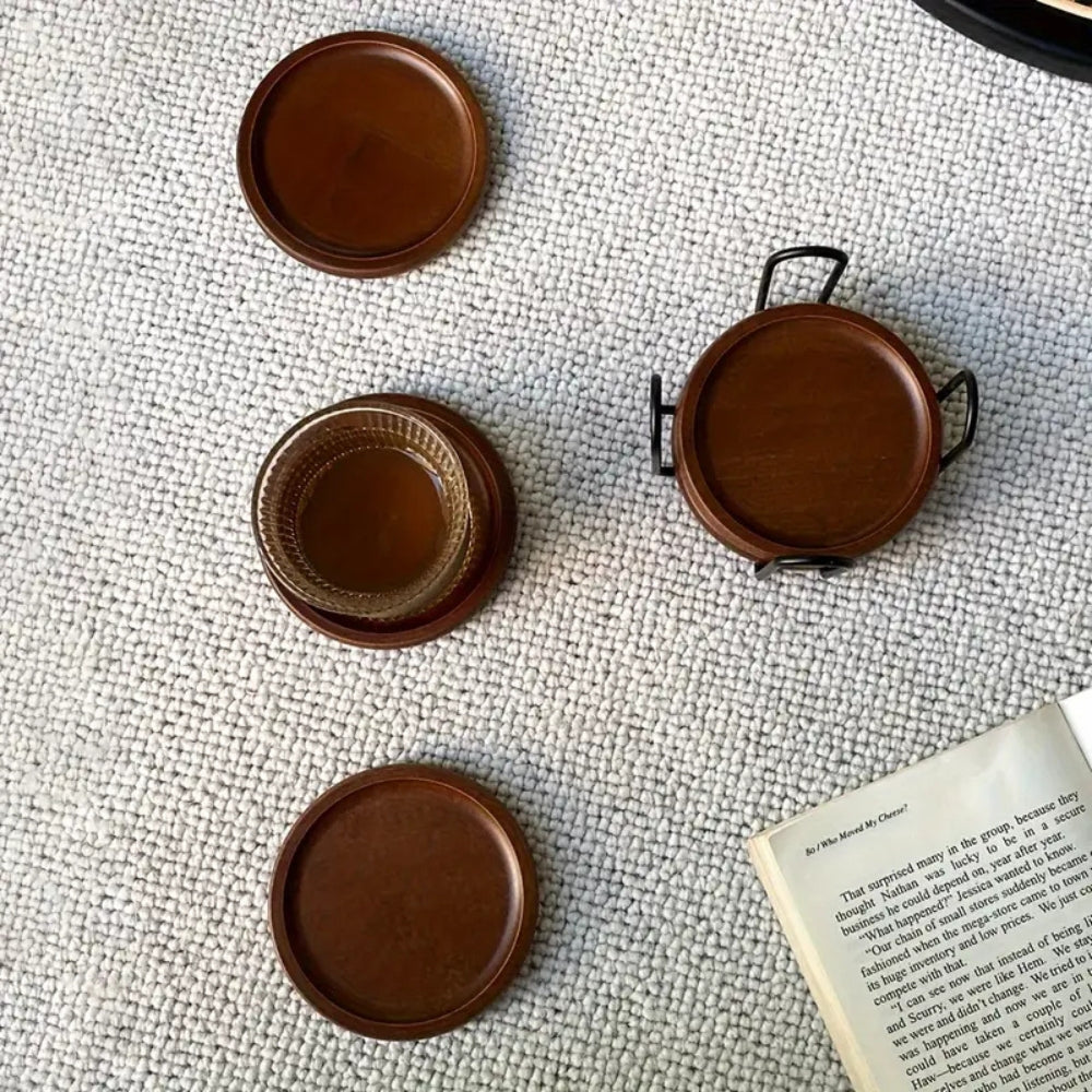 Lisslune | Rustic Wooden Coasters Metal Holder | 6pcs Set