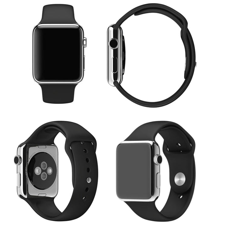 Lisslune | For Apple Watch Sport 38mm High-Performance Longer Silicone Sport Strap with Push-Button Closure (Black)