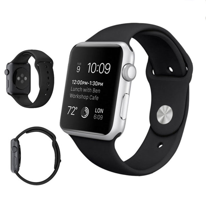 Lisslune | For Apple Watch Series 10 42mm / 9&8&7 41mm / SE 3&SE 2&6&SE&5&4 40mm / 3&2&1 38mm 3 in 1 Rubber Watch Band with Buckle (Black)