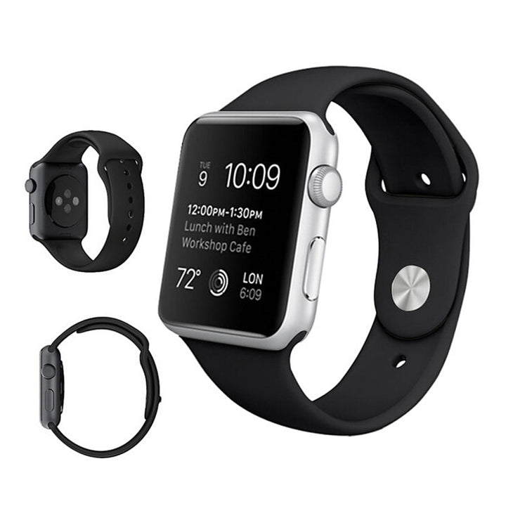 Lisslune | For Apple Watch Ultra 49mm & Watch Ultra 2 49mm / Series 9&8&7 45mm / SE 3&SE 2&6&SE&5&4 44mm / 3&2&1 42mm 3 in 1 Rubber Watch Band with Buckle (Black)