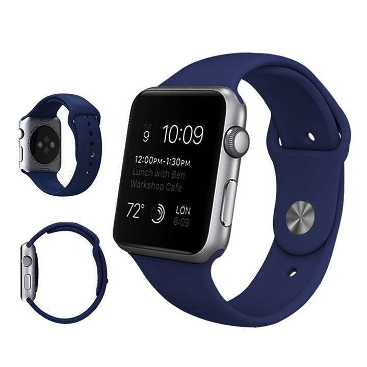Lisslune | For Apple Watch Ultra 49mm & Watch Ultra 2 49mm / Series 9&8&7 45mm / SE 3&SE 2&6&SE&5&4 44mm / 3&2&1 42mm 3 in 1 Rubber Watch Strap with Pin Buckle (Dark Blue)