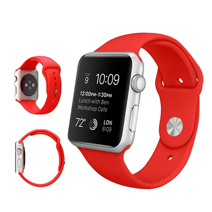Lisslune | For Apple Watch Ultra 49mm & Watch Ultra 2 49mm / Series 9&8&7 45mm / SE 3&SE 2&6&SE&5&4 44mm / 3&2&1 42mm 3 in 1 Rubber Watch Band with Buckle (Red)