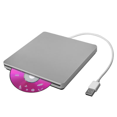 Lisslune | Slot-in USB 2.0 portable optical DVD-RW drive, Plug and Play (Silver)