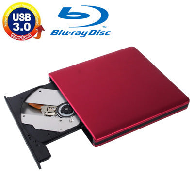 Lisslune | USB 3.0 Aluminum Alloy Portable DVD / CD Rewritable Blu-ray Drive for 12.7 mm SATA ODD / HDD, Plug and Play (Red)