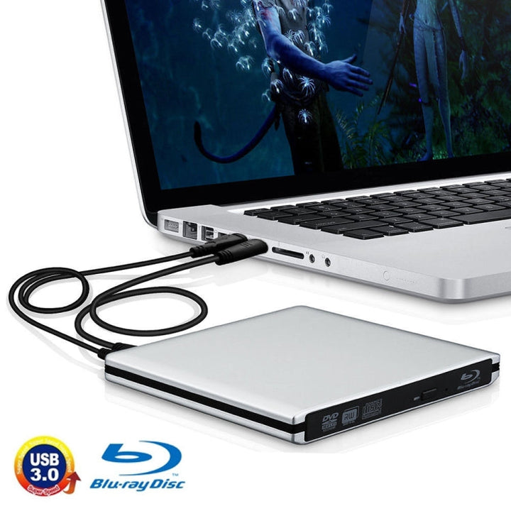 Lisslune | USB 3.0 Aluminum alloy portable DVD / CD rewritable Blu-ray drive for 12.7 mm SATA ODD / HDD, Plug and Play (Silver)