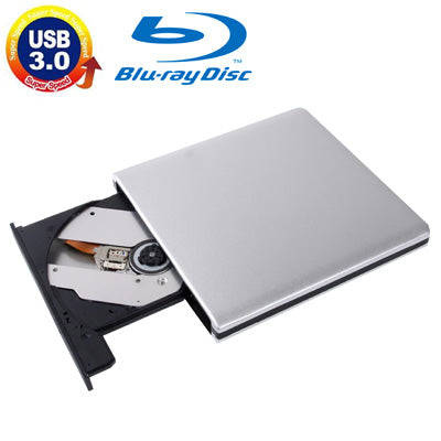Lisslune | USB 3.0 Aluminum alloy portable DVD / CD rewritable Blu-ray drive for 12.7 mm SATA ODD / HDD, Plug and Play (Silver)
