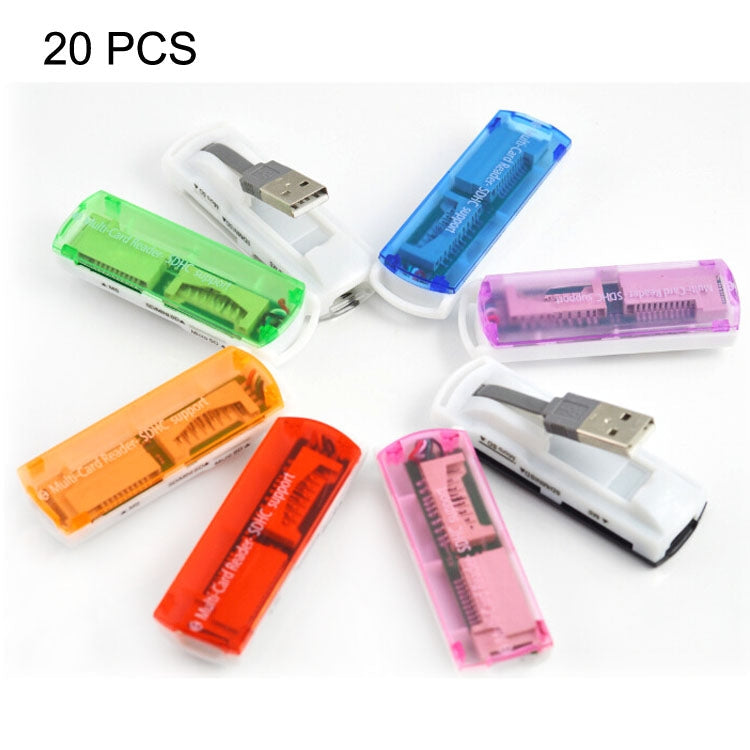 Lisslune | 20 PCS USB 2.0 Multi-Card Reader, Support for SD / MMC, MS, TF, M2 Card, Random Color Combination