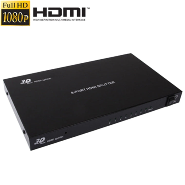 Lisslune | 1 x 8 Full HD 1080P HDMI Splitter with Switch, V1.4 Version, Support for 3D & 4K x 2K (Black)