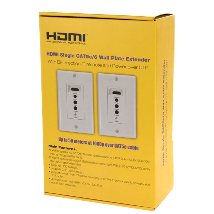 Lisslune | HDMI Single Cat5e / 6 50 Meter Wall Plate Extender (EU Plug) (White)