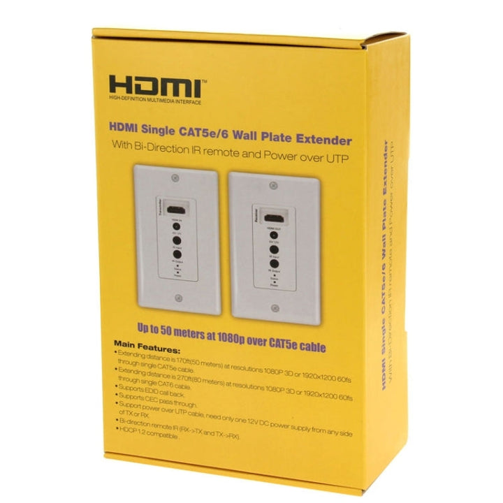 Lisslune | HDMI Single Cat5e / 6 50 Meter Wall Plate Extender (EU Plug) (White)