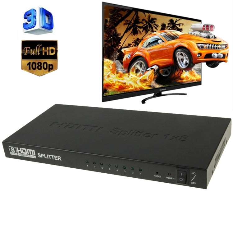 Lisslune | V1.4 Full HD 1080P 1 x 8 HDMI Amplifier Splitter, Supports 3D(Black)