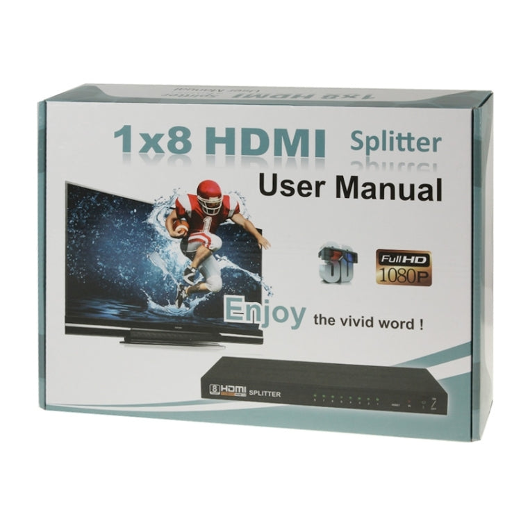 Lisslune | V1.4 Full HD 1080P 1 x 8 HDMI Amplifier Splitter, Supports 3D(Black)