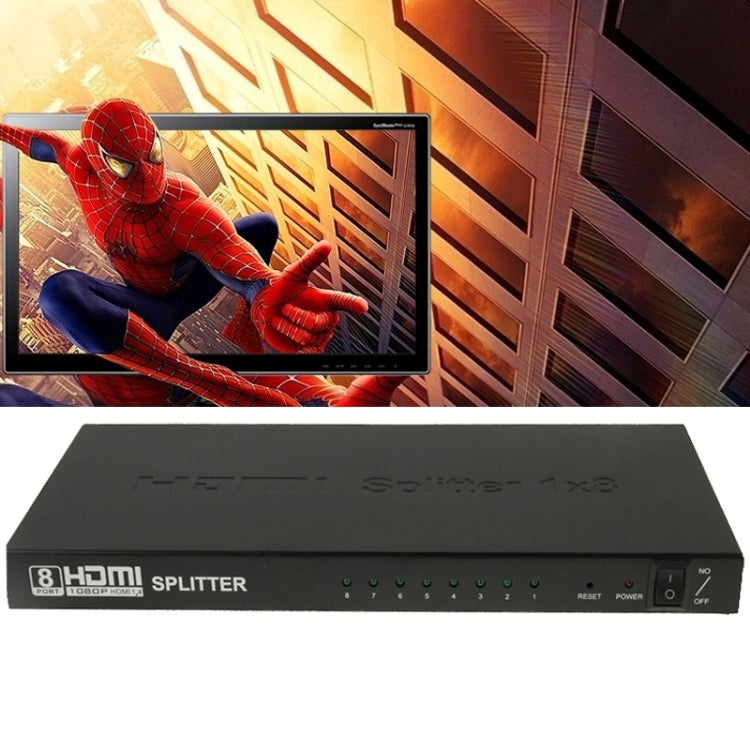 Lisslune | V1.4 Full HD 1080P 1 x 8 HDMI Amplifier Splitter, Supports 3D(Black)