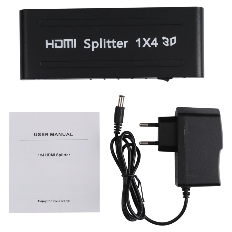 Lisslune | 1080P 1x4 HDMI Splitter, 1.4 Version, EU Plug (Black)