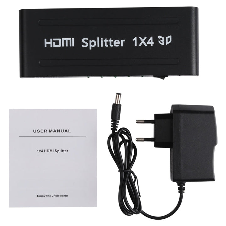 Lisslune | 1080P 1x4 HDMI Splitter, 1.4 Version, EU Plug (Black)