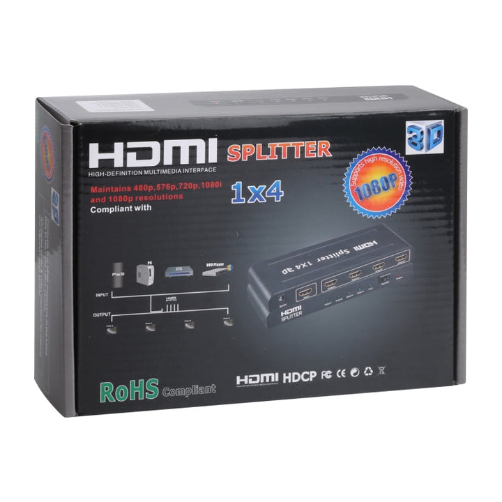 Lisslune | 1080P 1x4 HDMI Splitter, 1.4 Version, EU Plug (Black)