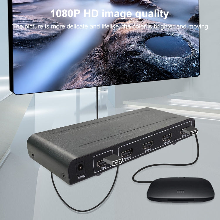 Lisslune | 1080P 1x4 HDMI Splitter, 1.4 Version, EU Plug (Black)