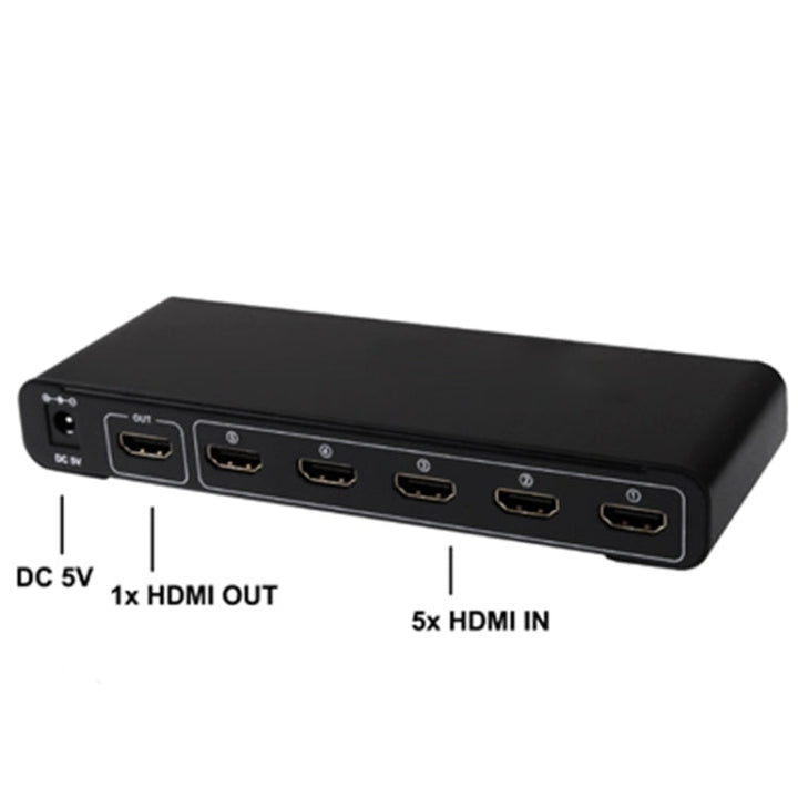 Lisslune | 5 Ports Full HD 1080P HDMI Switch with Switch & Remote Control, 1.3 Version (5 Ports HDMI Input, 1 Port HDMI Output)(Black)