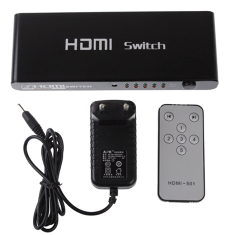 Lisslune | 5 Ports Full HD 1080P HDMI Switch with Switch & Remote Control, 1.3 Version (5 Ports HDMI Input, 1 Port HDMI Output)(Black)
