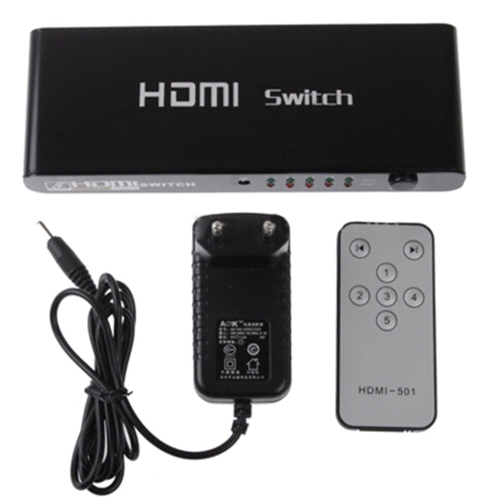 Lisslune | 5 Ports Full HD 1080P HDMI Switch with Switch & Remote Control, 1.3 Version (5 Ports HDMI Input, 1 Port HDMI Output)(Black)