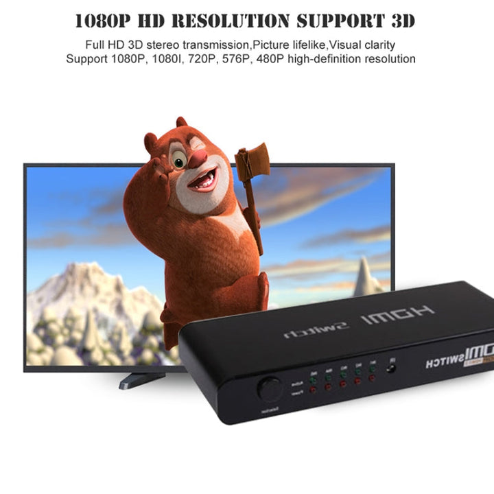 Lisslune | 5 Ports Full HD 1080P HDMI Switch with Switch & Remote Control, 1.3 Version (5 Ports HDMI Input, 1 Port HDMI Output)(Black)