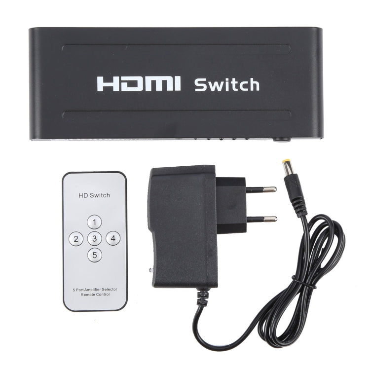 Lisslune | Full HD 1080P 5 Ports HDMI Switch with Remote Control & LED Display (Black)